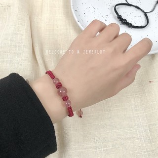 Vòng Tay Dây Bện Mặt Đá Obsidian Tự Nhiên Màu Hồng Phong Cách Nhật Hàn Thời Trang Cho Cặp Đôi