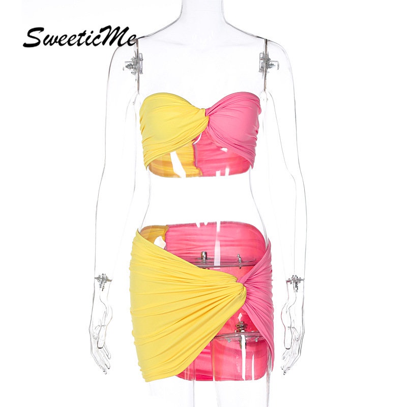 Set Áo Váy Ngắn Phối Màu Tương Phản Thời Trang Mới 2023 Cho Nữ