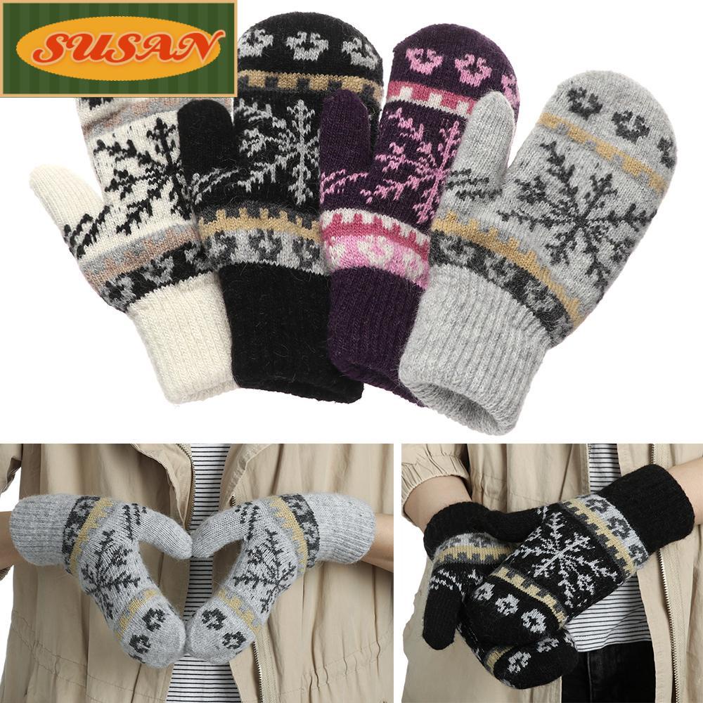 Găng Tay Dệt Kim Hoạ Tiết Bông Tuyết Cho Nữ