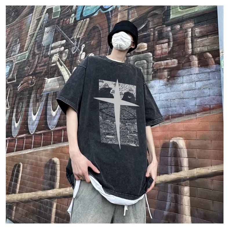 Áo Thun Cotton Tay Ngắn Cổ Tròn Dáng Rộng In Họa Tiết Độc Đáo Thời Trang Mùa Hè Cho Nam