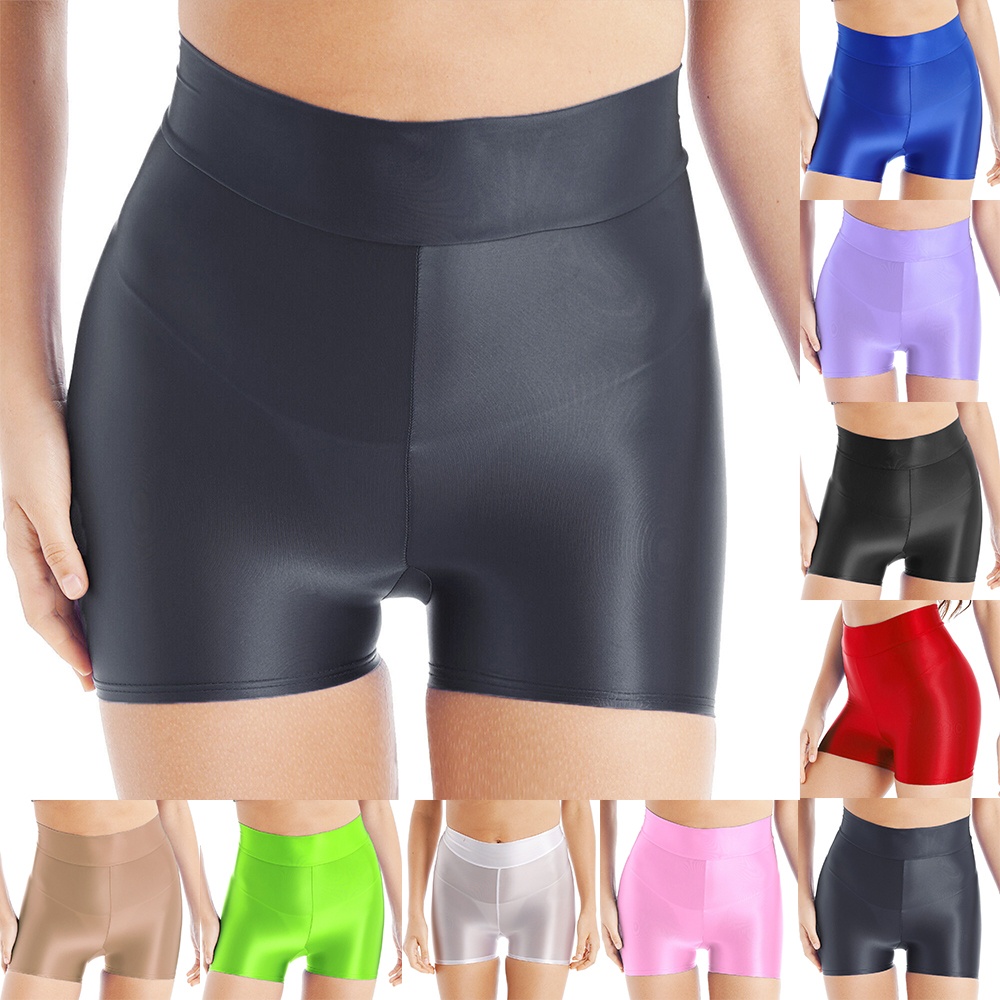 Quần Short Thể Thao Nữ Eo Cao Chất Liệu Bóng Gợi Cảm