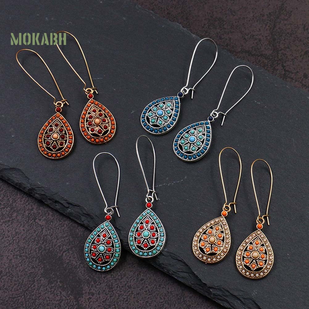 [Mok Abh] Hoa Tai Hình Giọt Nước Có Đính Hạt Ngọc Lam Giả Theo Phong Cách Bohemian