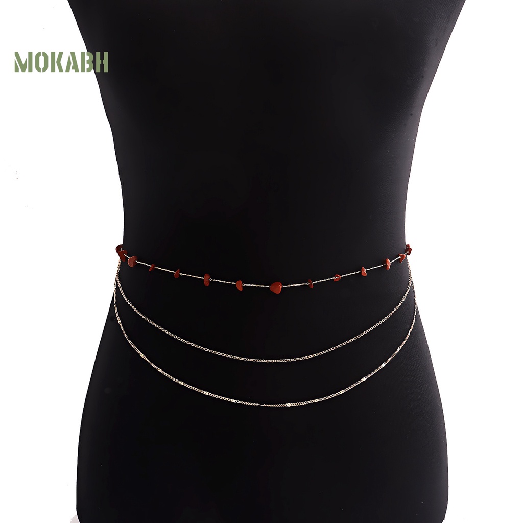 [Mok Abh] Vòng Thắt Lưng Nhiều Vòng Đính Đá Ngọc Lam Giả Phong Cách Bohemian Có Thể Điều Chỉnh Dùng