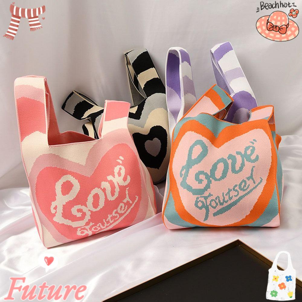 Túi Xách Đan Len Sọc Caro Nhiều Màu Sắc Có Thể Tái Sử Dụng Thời Trang Cho Nữ