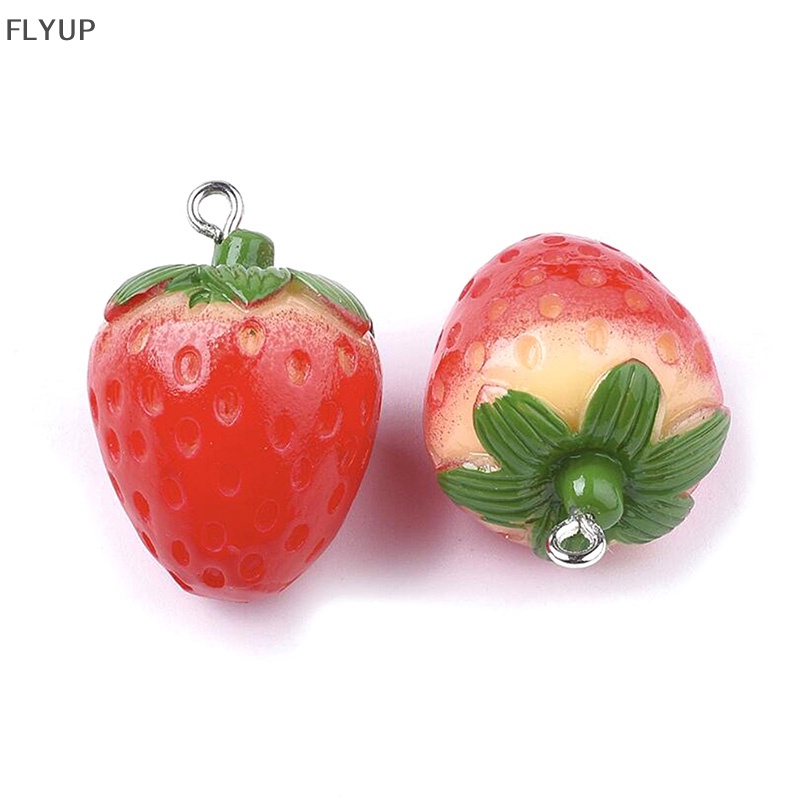 Set 10 Mặt Dây Chuyền Resin Hình Trái Dâu 3D Màu Đỏ DIY