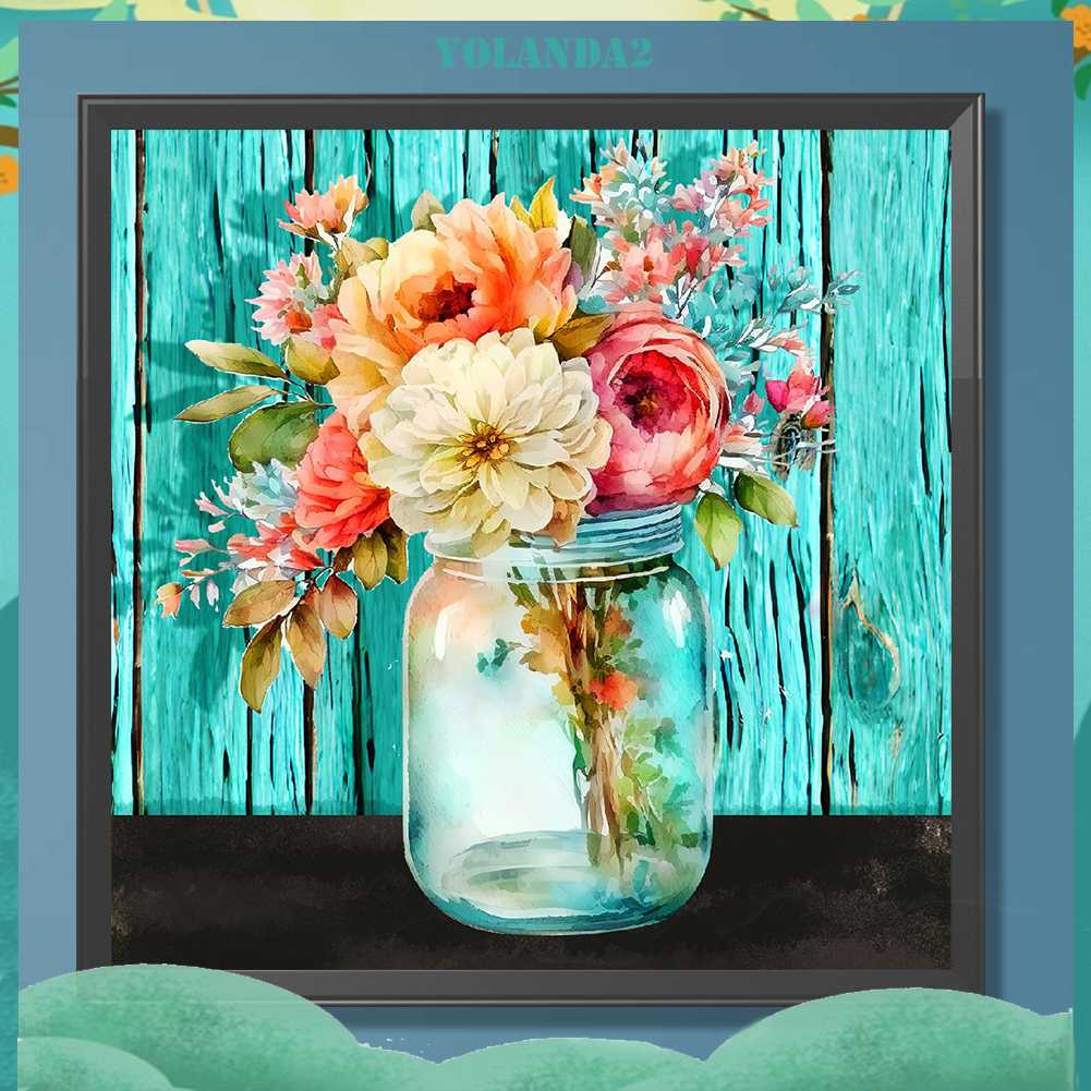 Tranh Đính Đá Kim Cương Toàn Bộ 5D DIY Hình Vẽ Chậu Hoa Trang Trí Nhà Cửa