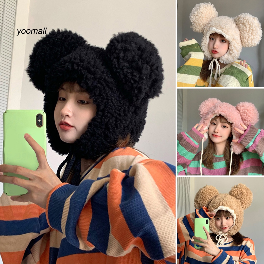 Mũ Beanie Tai Gấu Dày Dặn Màu Trơn Chống Gió Thời Trang Mùa Đông Cho Nam Và Nữ