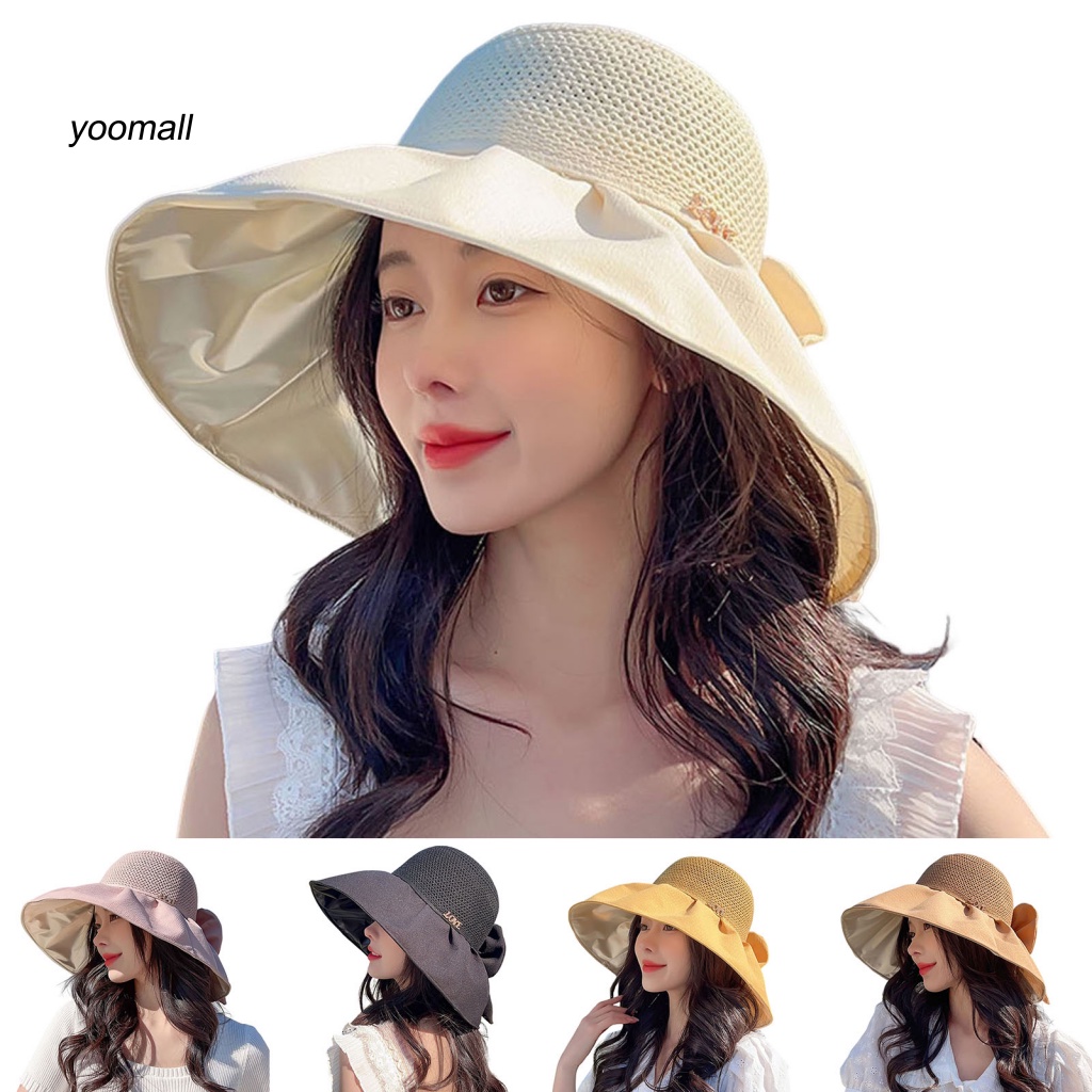 Mũ Tai Bèo Vành Rộng Chống Nắng Thoáng Khí Trang Trí Thắt Nơ Xinh Xắn