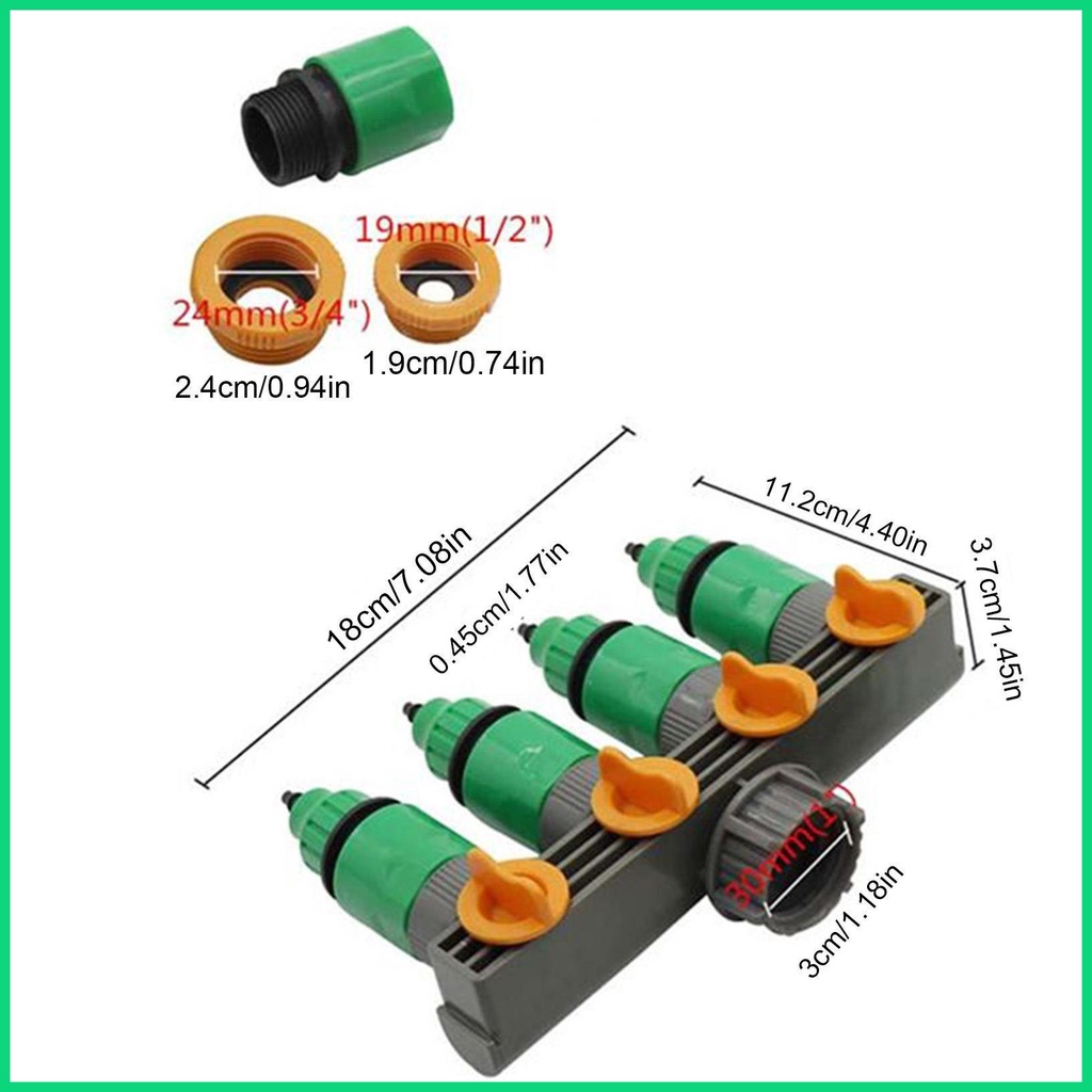 Đầu Nối Ống Nước Tưới Vườn 4 Cổng Có Van Tắt