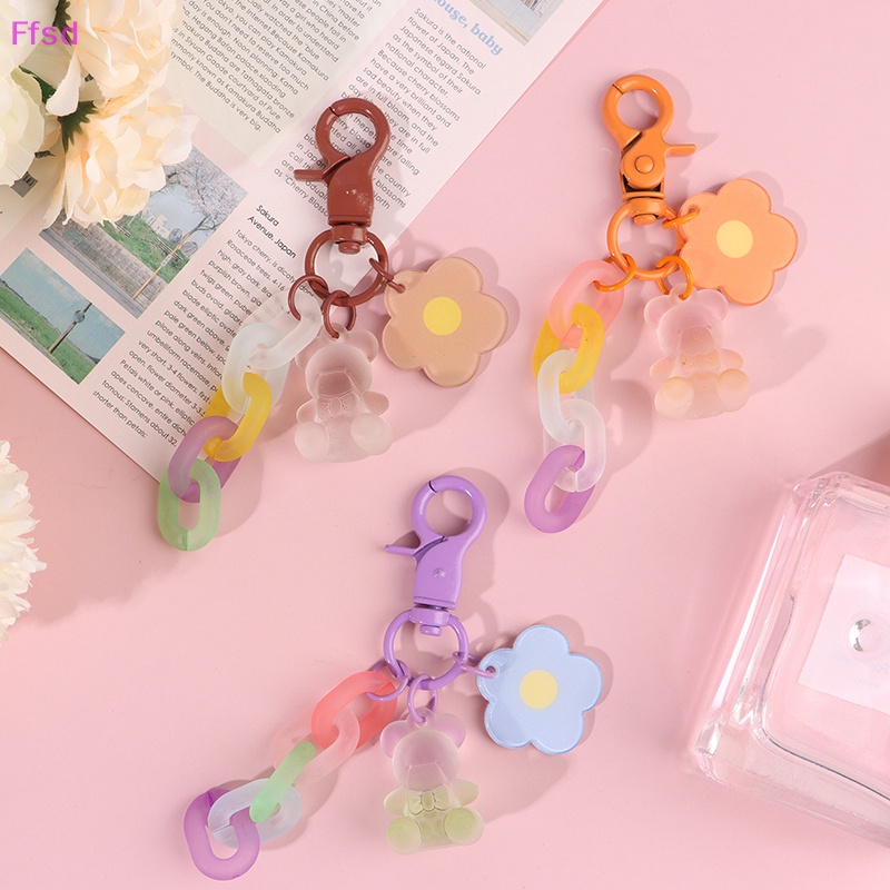 Móc Khóa Mặt Hình Gấu Và Hoa Màu Sắc Ngọt Ngào Cho Nữ {Ffsd}