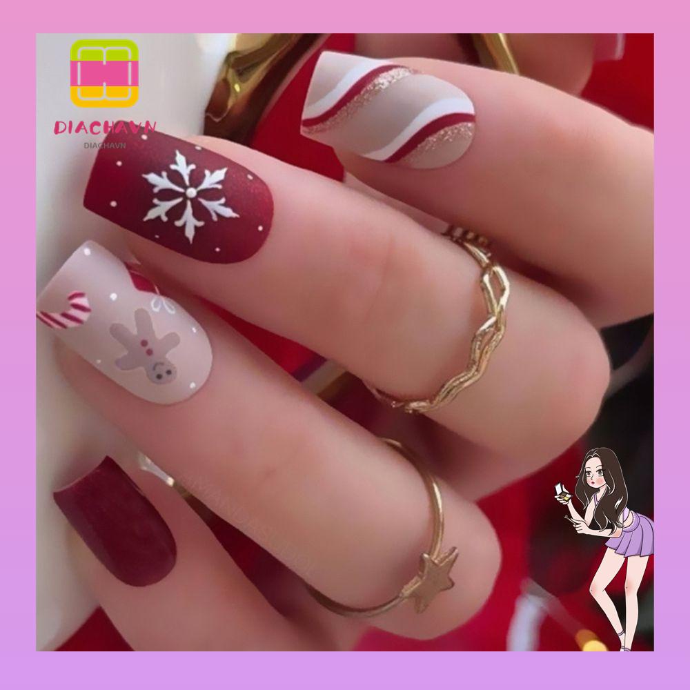 Set 24 Móng Tay Giả Kiểu Chuỗi Xích Màu Hồng / Xanh Dương Lấp Lánh