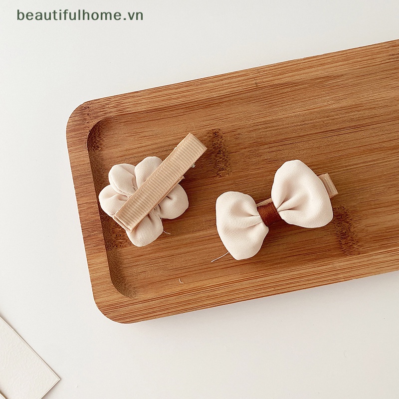 Set 4 / 2 Kẹp Tóc Nơ / Bông Hoa Màu Hồng Ngọt Ngào Cho Bé Gái