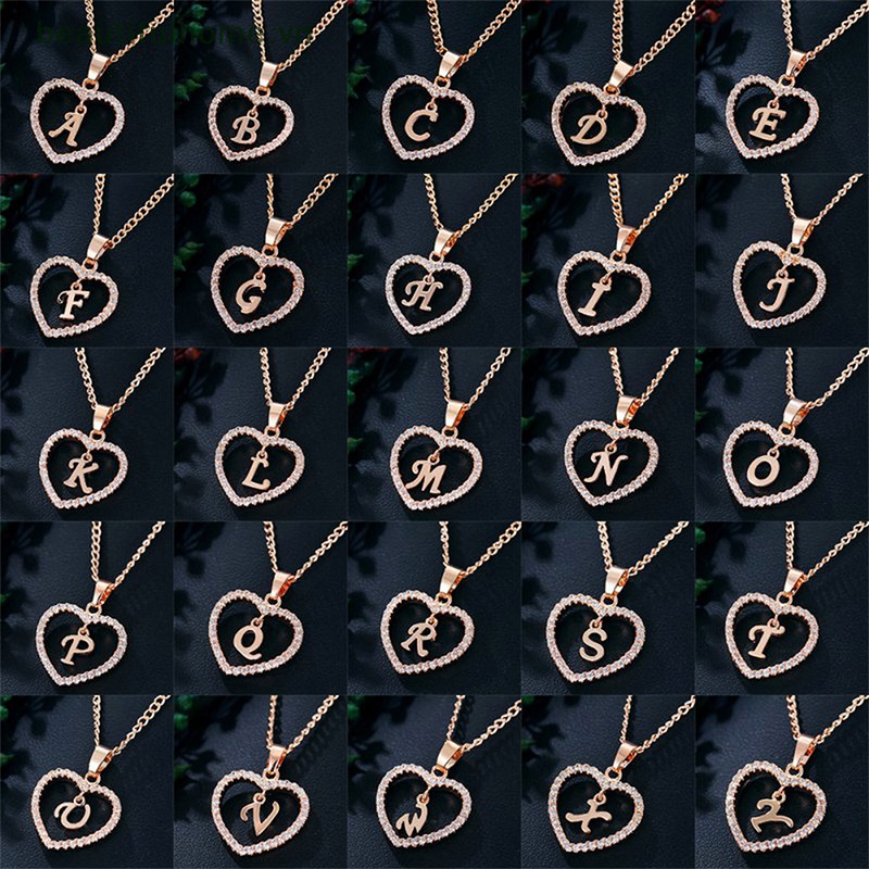 Vòng cổ Mặt 26 Chữ Cái Đính Đá Zircon Trái Tim Bằng Thép Không Gỉ Cho Nữ