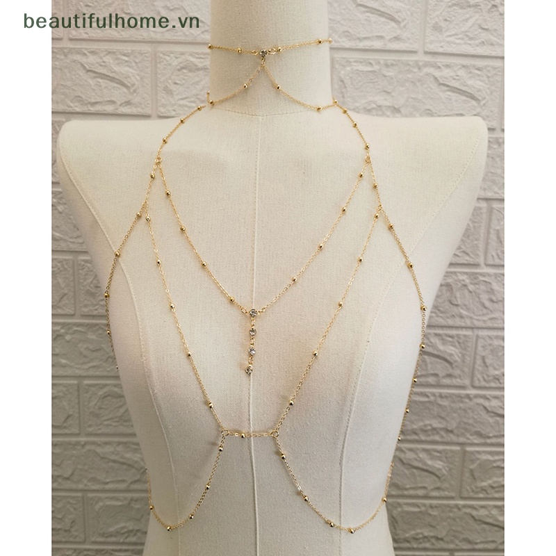[beautifulhome] Dây Chuyền Cơ Thể Bằng Kim Loại Dạng Chuỗi Hạt Pha Lê Trang Sức Quyến Rũ Thời Trang Cho Nữ [beauty]