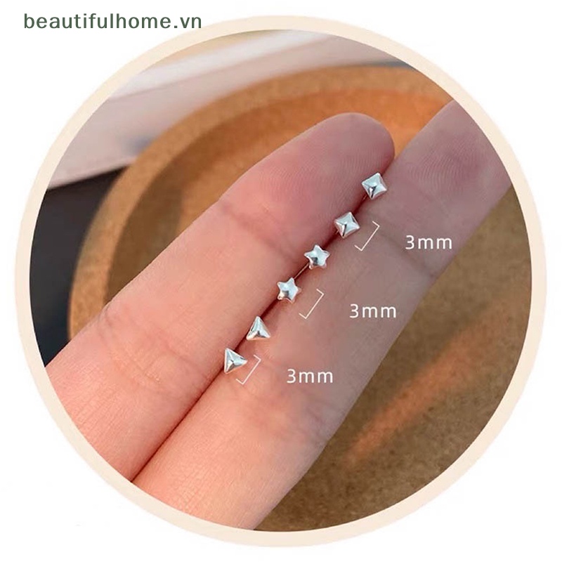 Bông Tai Hình Trái Tim / Ngôi Sao / Mặt Trăng Mini Đơn Giản Cho Nữ