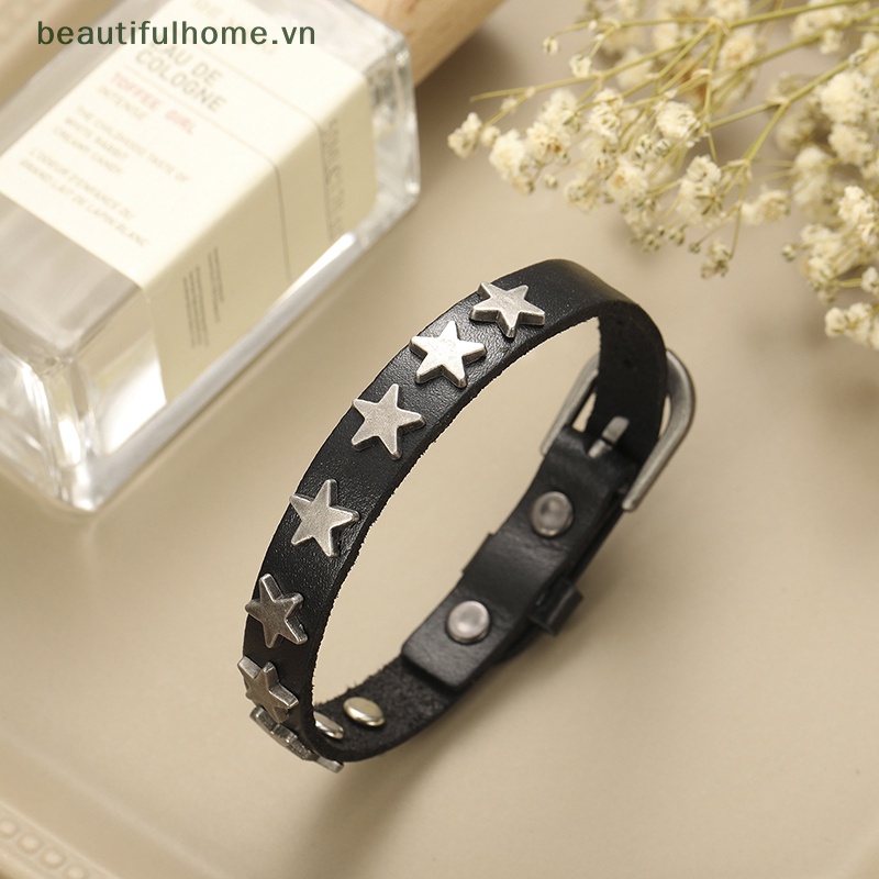 [beautifulhome] Vòng Tay Da Đính Đinh Tán Phong Cách Punk Cổ Điển [beauty]