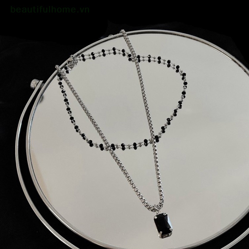 [beautifulhome] Vòng Cổ Choker Hạt Hai Lớp Màu Bạc Mặt Hình Học Làm Quà Tặng Cho Bạn Bè [beauty]
