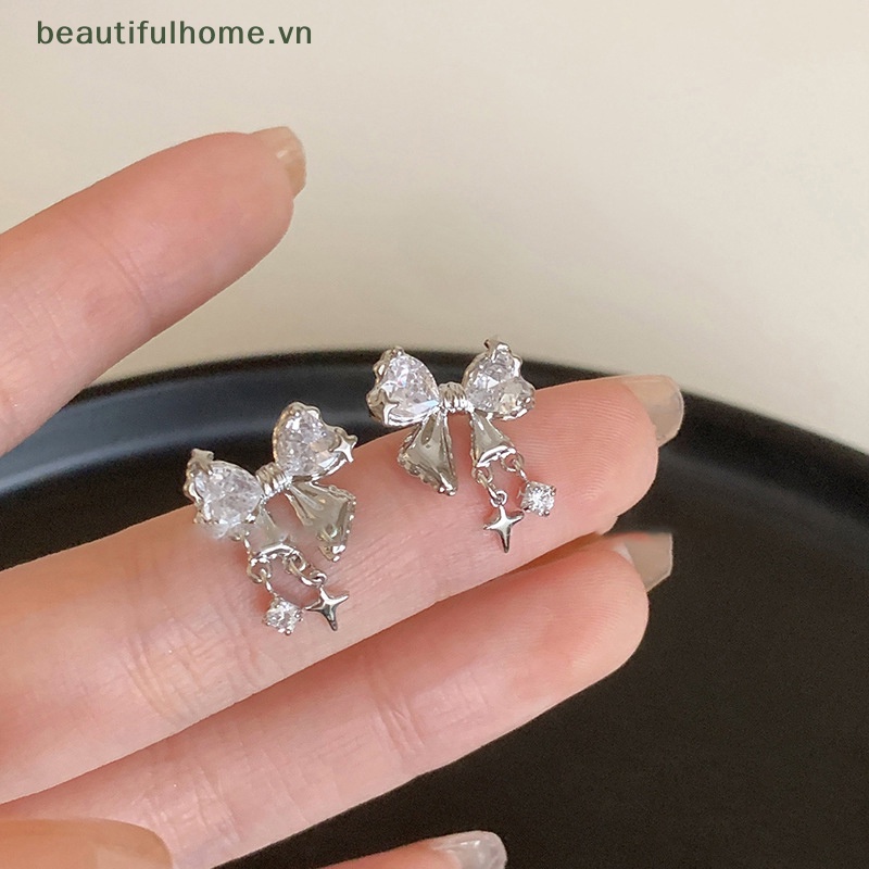 [beautifulhome] Bông Tai Đinh Tán Đính Đá Zircon Thắt Nơ Phong Cách Hàn Quốc Tinh Tế Làm Quà Sinh Nhật Cho Nữ [beauty]