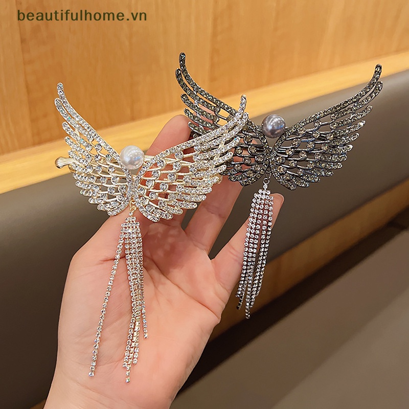 [beautifulhome] Kẹp Tóc Đuôi Ngựa Hình Cánh Thiên Thần Đính Đá Ngọc Trai Giả Phong Cách Hàn Quốc Dành Cho Nữ [beauty]