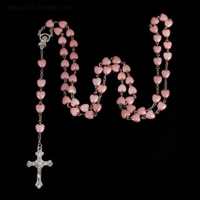 [beautifulhome] Vòng cổ Chuỗi Hạt Mặt Thánh Giá Màu Hồng Thời Trang [beauty]