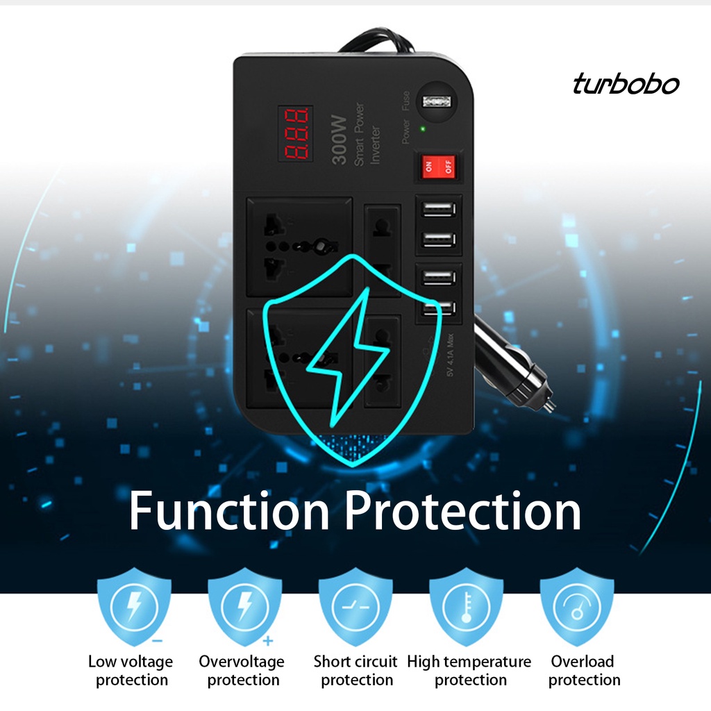 Bộ Chuyển Đổi Nguồn Điện 300W 4 Cổng USB DC 12V Sang AC 220V