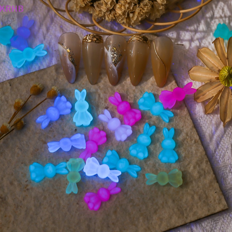 Set 20 Phụ Kiện Trang Trí Móng Tay Dạ Quang 3D Hình Thỏ Xinh Xắn Mới