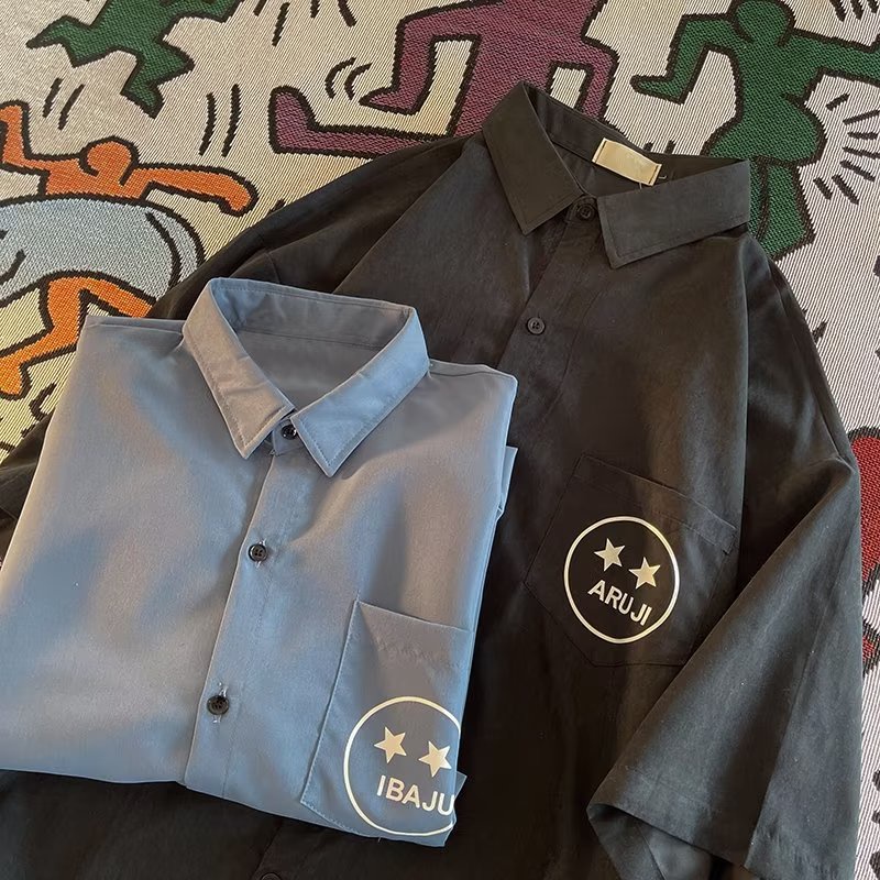 Áo Sơ Mi Ngắn Tay Dáng Rộng Thời Trang Mùa Hè Nhật Bản Dành Cho Nam