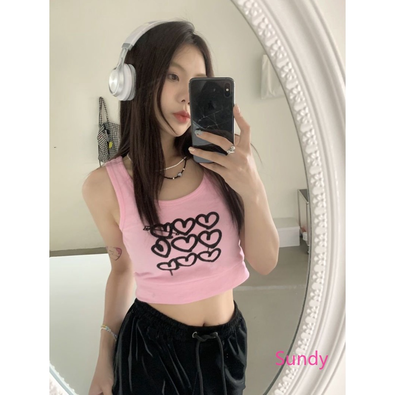 Áo Croptop Hai Dây In Họa Tiết Trái Tim Quyến Rũ Thời Trang Mùa Hè Cho Nữ Có Size Lớn