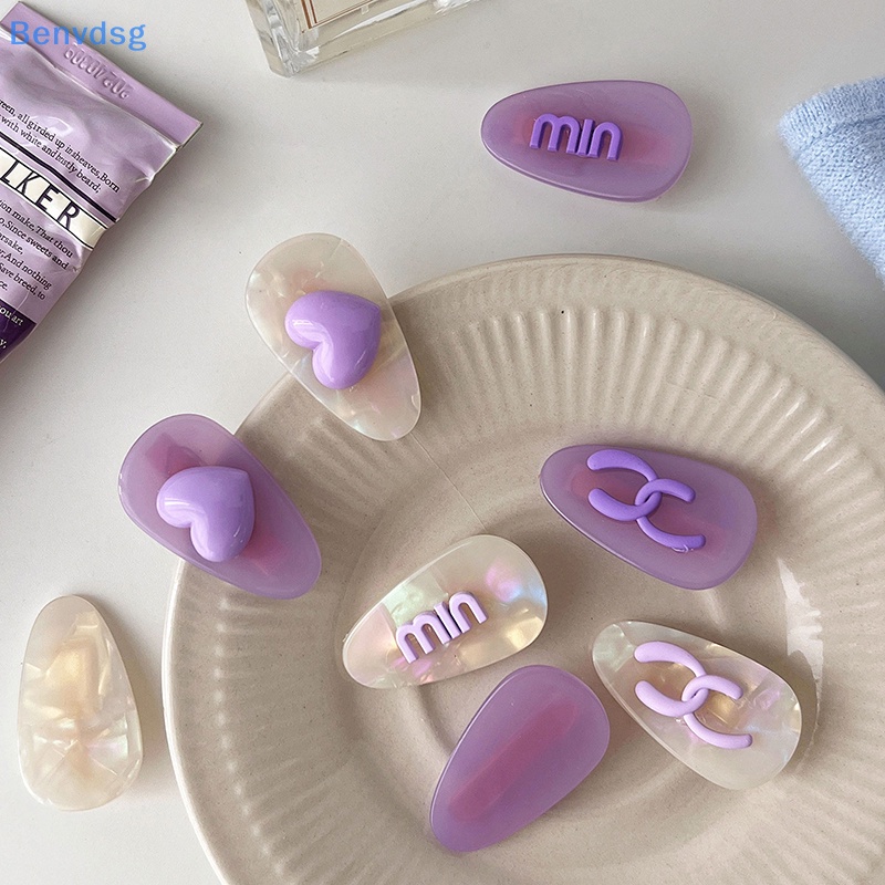 Kẹp Tóc Màu Tím In Họa Tiết Hoạt Hình Chú Gấu / Trái Tim Xinh Xắn Thời Trang Cho Nữ