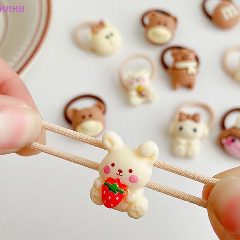 Set 10 Dây Cột Tóc Co Giãn Hình Gấu / Thỏ Mini Dễ Thương Cho Bé Gái Mới
