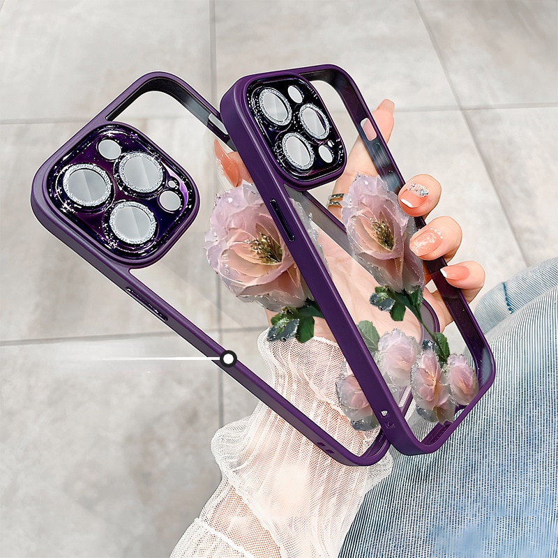 Ốp Điện Thoại TPU Họa Tiết Hoa Hồng Pha Lê Thời Trang Xinh Xắn Cho iPhone 14 13 12 11 Promax JCSHOP