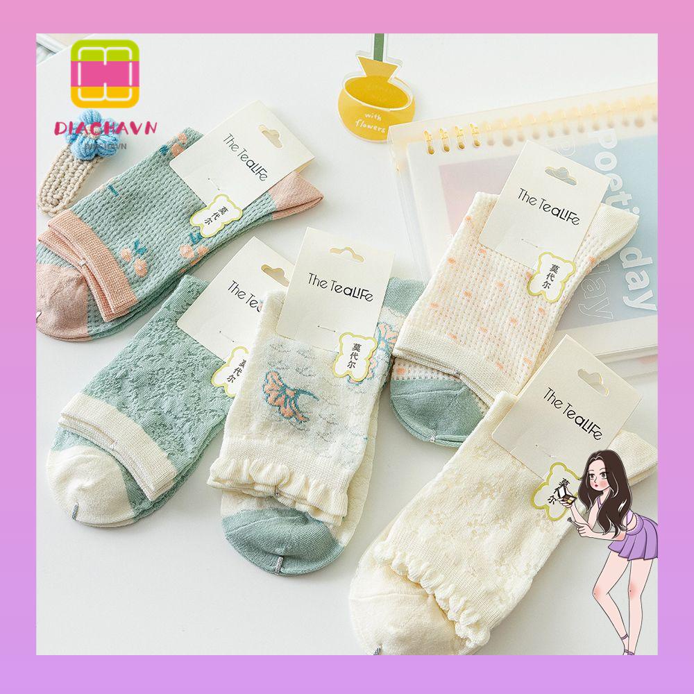 Đôi Vớ Cotton Ngắn In Hoa Tươi Mới Cho Nữ