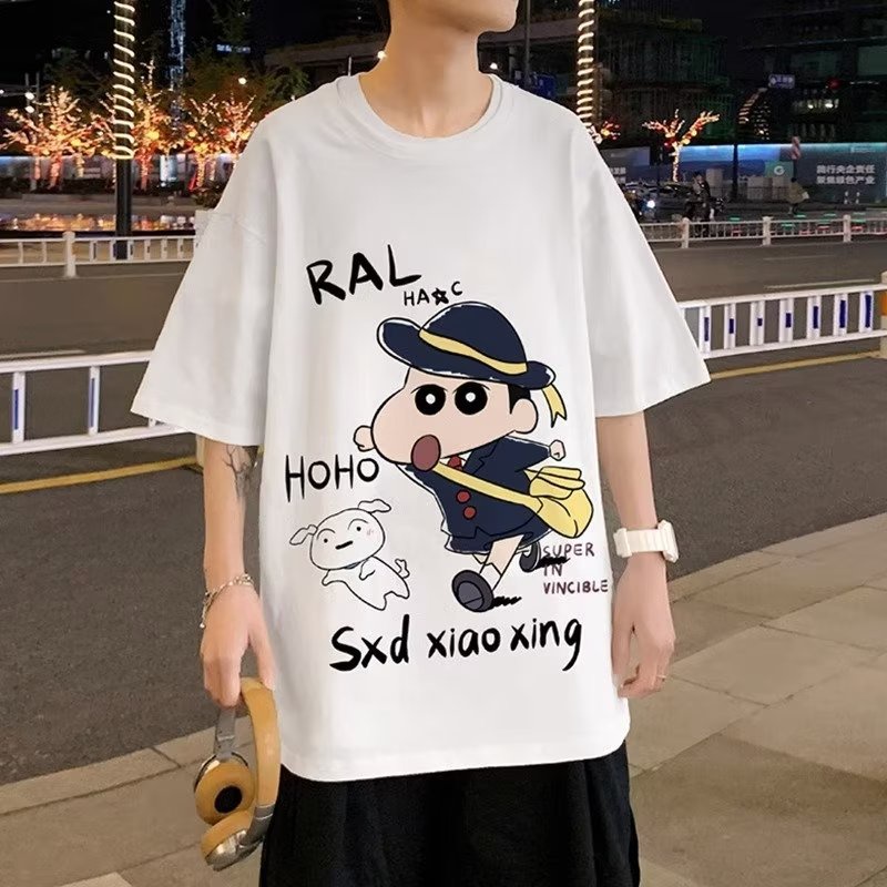 Áo Thun Tay Ngắn Dáng Rộng In Hình Cậu Bé Bút Chì Shin Thời Trang Mùa Hè 2023 Cho Nam Và Nữ Size M-5XL