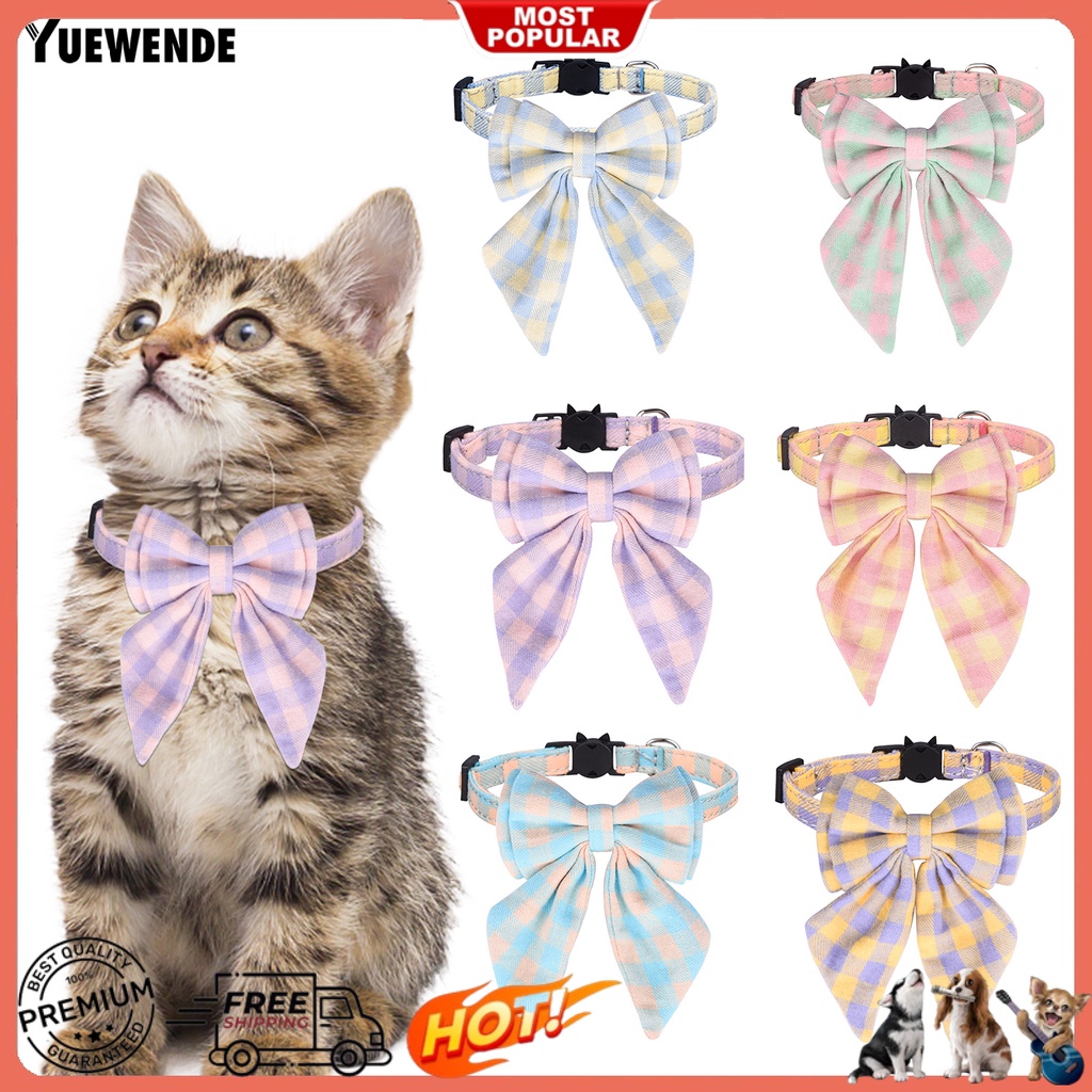 Vòng Cổ Thắt Nơ Họa Tiết Sọc Caro Xinh Xắn Cho Thú Cưng