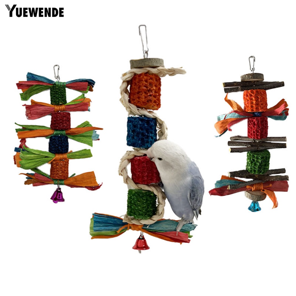 Yq.e Đồ Chơi Khối Gỗ Hình Bắp Ngô Nhiều Màu Sắc Có Chuông Dành Cho Chim Vẹt