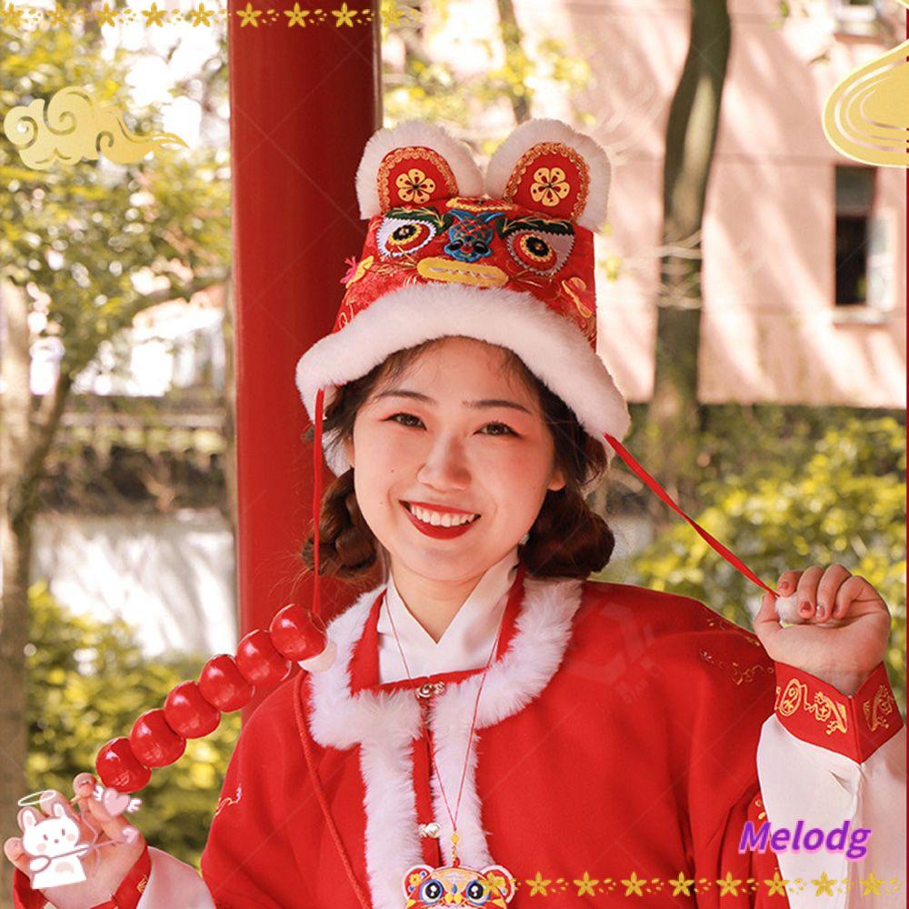 MELODG Mũ Giữ Ấm Thêu Tay Phong Cách Trung Hoa Mừng Năm Mới Cho Bé Sơ Sinh