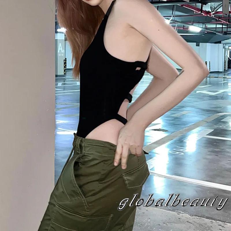 Bộ Áo Liền Quần Ngắn Không Tay Hở Lưng Màu Đen Thời Trang Mùa Hè Cho Nữ