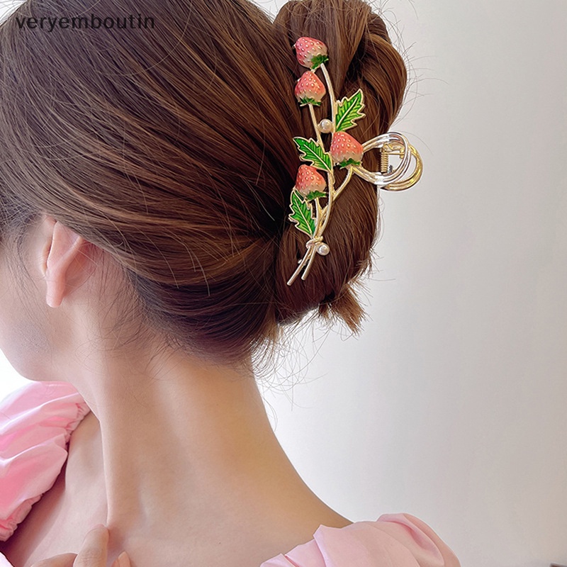 Kẹp Tóc Hình Quả Dâu Tây Bằng Kim Loại Thanh Lịch Cho Nữ