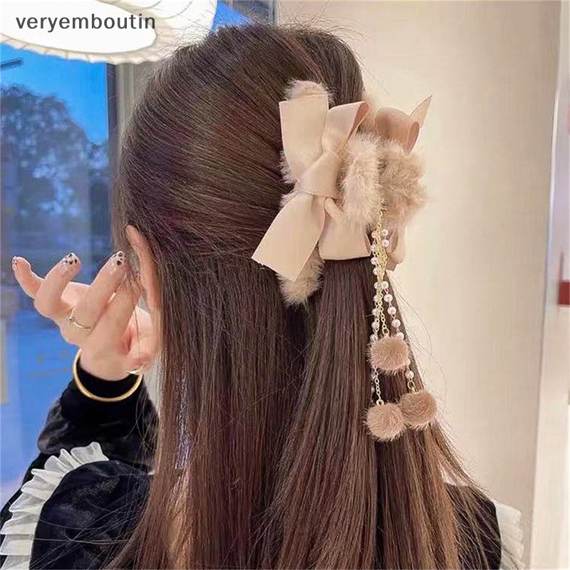 Kẹp Tóc Nơ Đính Ngọc Trai Mềm Mại Thời Trang Cho Nữ