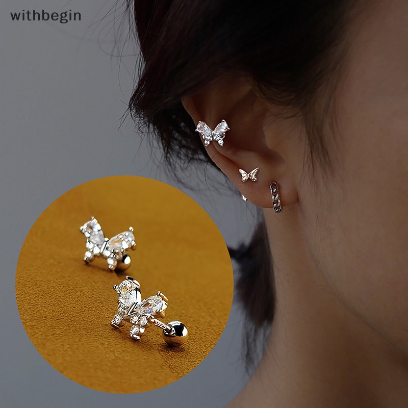 1 Đôi Khuyên Tai Dạng Xoắn Ốc Hình Bướm Đính Đá Zircon Cho Nữ