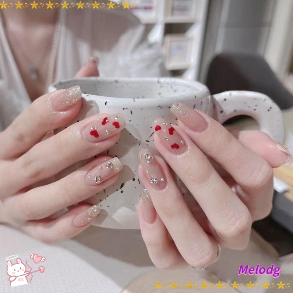 Bộ Móng Tay Giả DIY Che Phủ Toàn Diện Họa Tiết Trái Tim