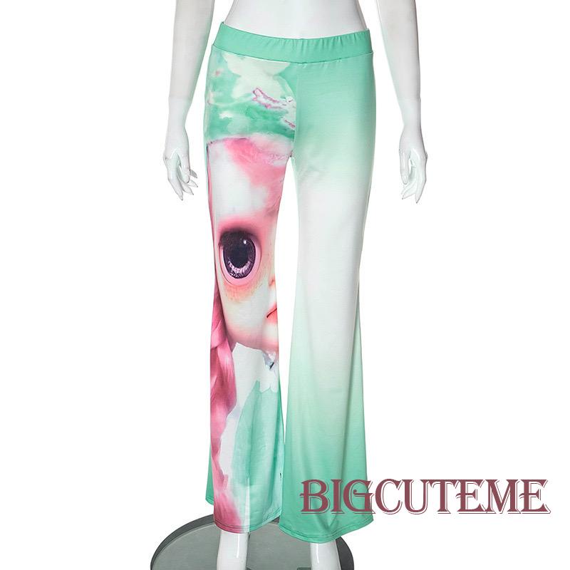 [] - Áo hai dây / Quần Dài / Áo Không Tay In Hình Búp Bê Kèm Quần Lưng Thấp Thời Trang Mùa Hè Cho Nữ