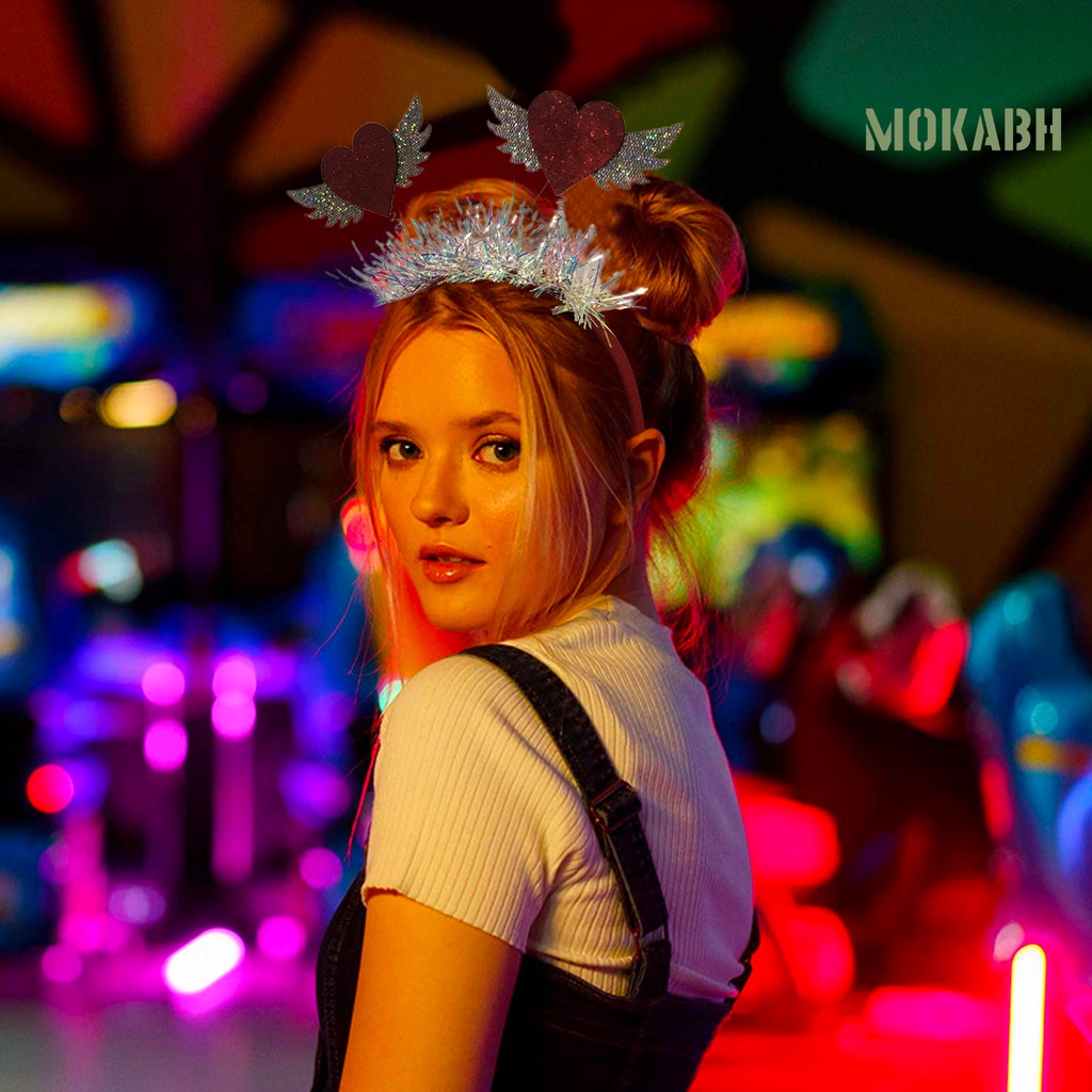 [Mokabh] Băng Đô Đính Kim Sa Hình Trái Tim Màu Tương Phản Đàn Hồi Chống Trượt Trang Trí Cánh Và Tạo Không Khí Làm Quà Tặng Valentines