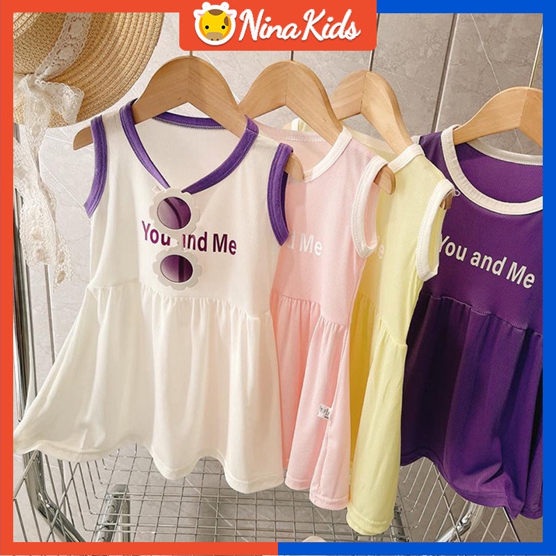 Đầm Mùa Hè 2023 Sát Nách Bằng Lụa Lạnh Cho Bé Gái 2-9 Tuổi