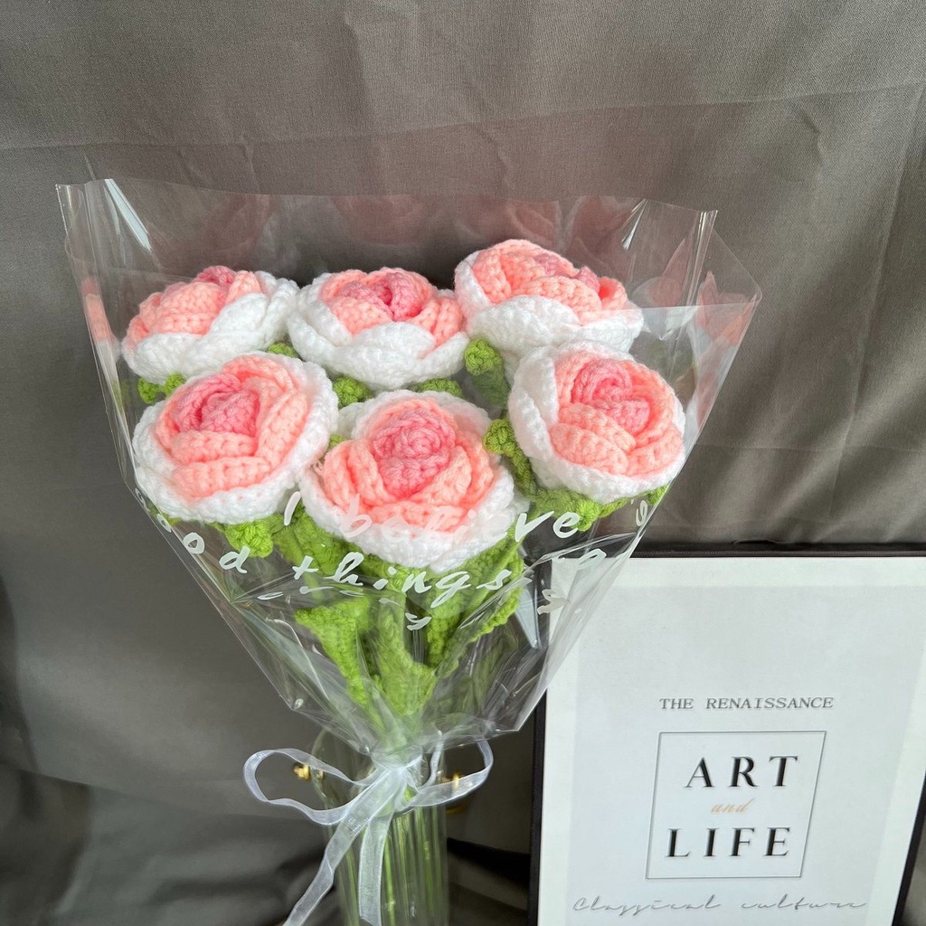 Hoàn Thiện Hoa Hồng / Hoa Hồng / gradient / Bó Hoa Dệt Tay Hoàn Thiện Bằng Len / Bó Hoa Quà Tặng