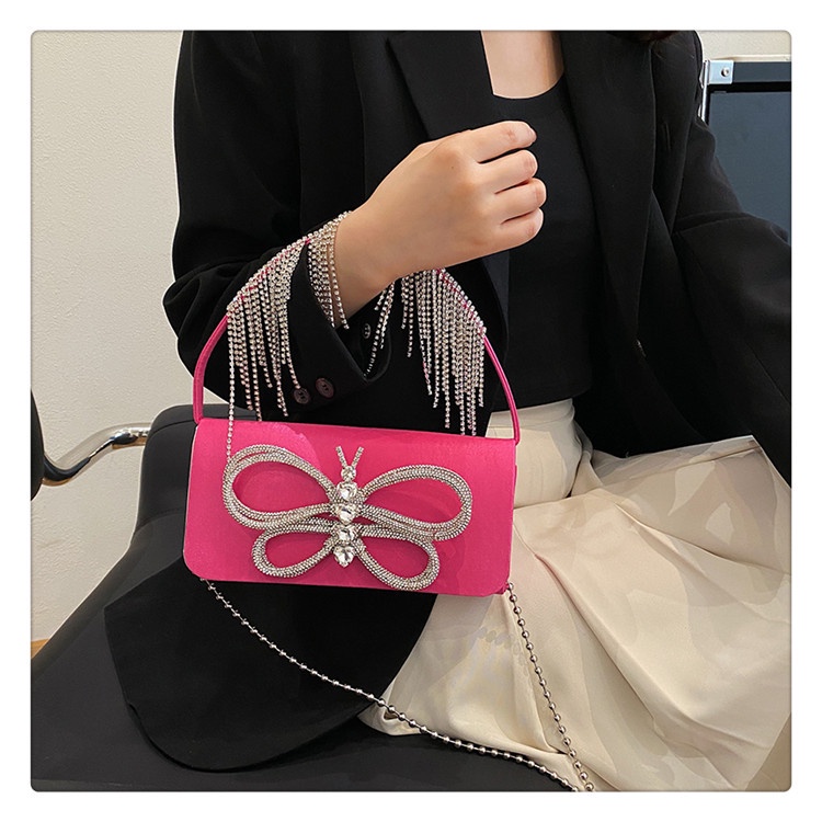 Túi Đeo Vai / Kẹp Nách Dáng Vuông Nhỏ Đính Nơ Phối Tua Rua Lấp Lánh Phong Cách Mới Thời Trang Mùa Hè 2023