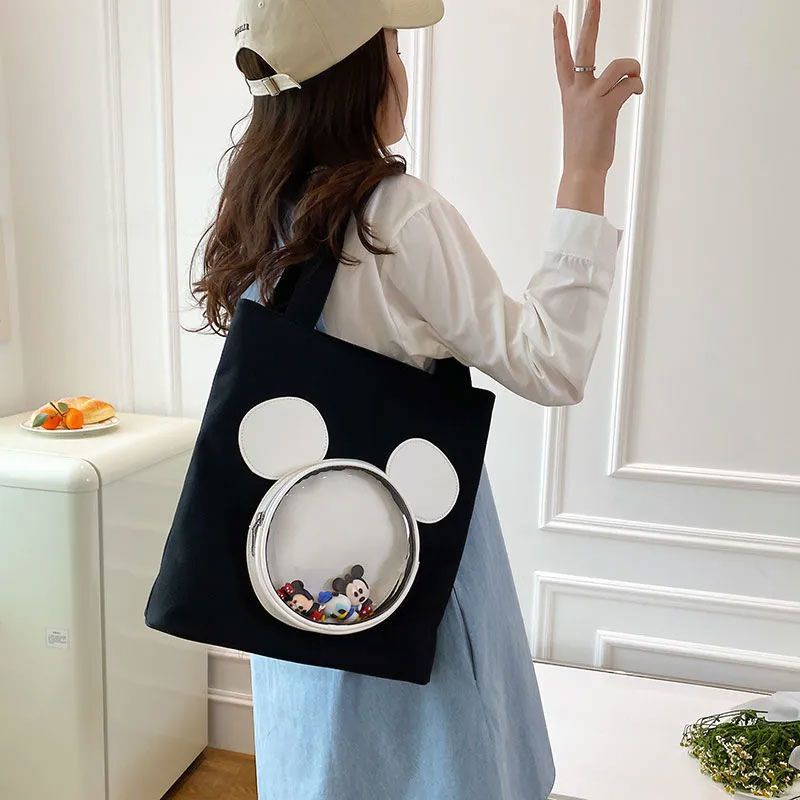 Túi Tote Đeo Vai Vải Canvas Sức Chứa Lớn In Hình Chuột Mickey Hoạt Hình Disney Cho Nữ Sinh