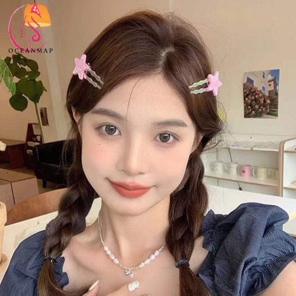 OCEANMAP Kẹp Tóc Hình Ngôi Sao Đính Đá Hồng Tinh Tế