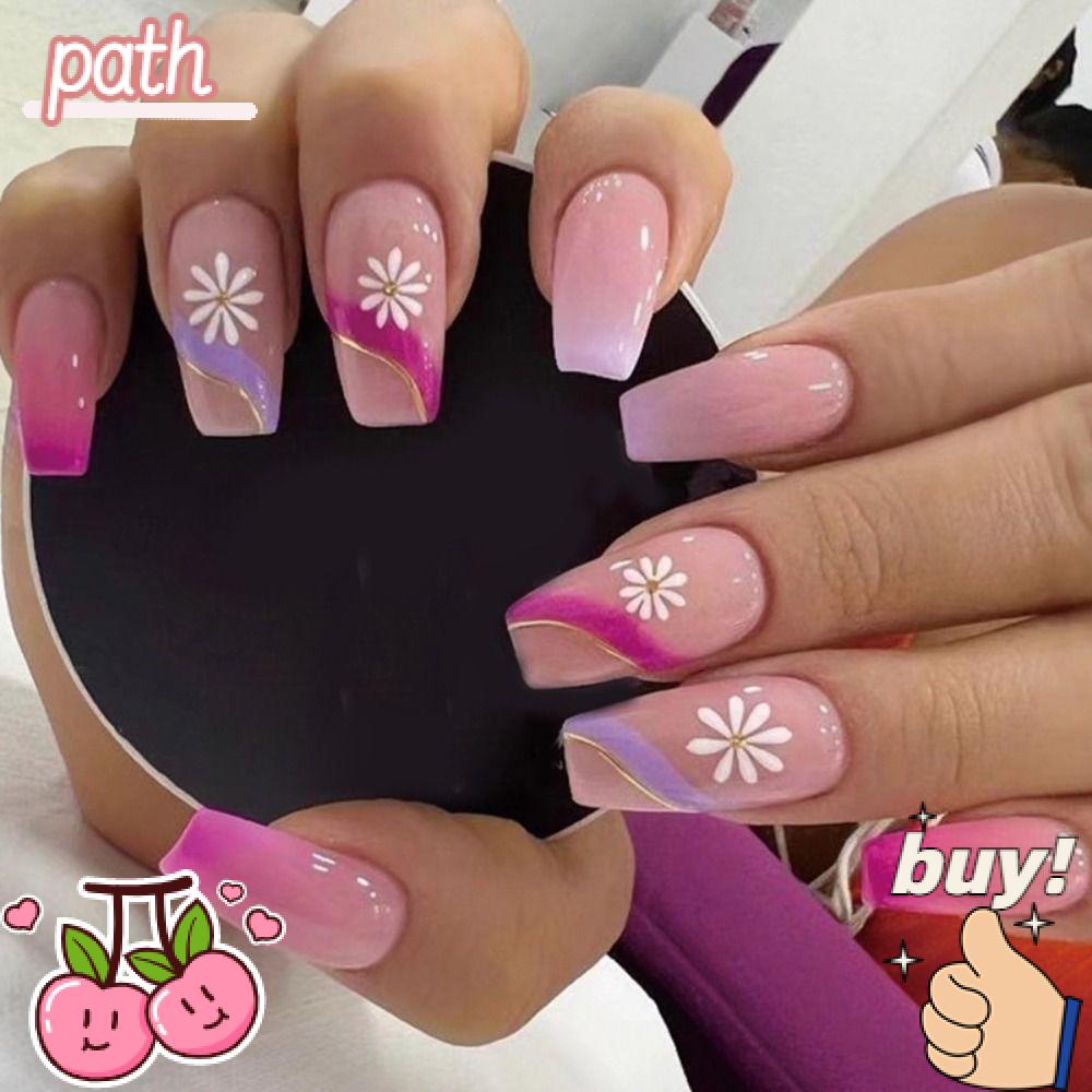 Set 24 Móng Tay Giả Có Thể Tháo Rời Họa Tiết Hoa Lấp Lánh Phong Cách Pháp