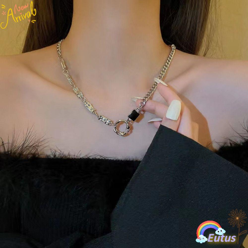 Miếng Dán Trang Trí Màu Đen Thiết Kế Độc Đáo|Vòng cổ Mặt Nhẫn Bằng Thép Titan Cao Cấp Thời Trang Cho Nữ